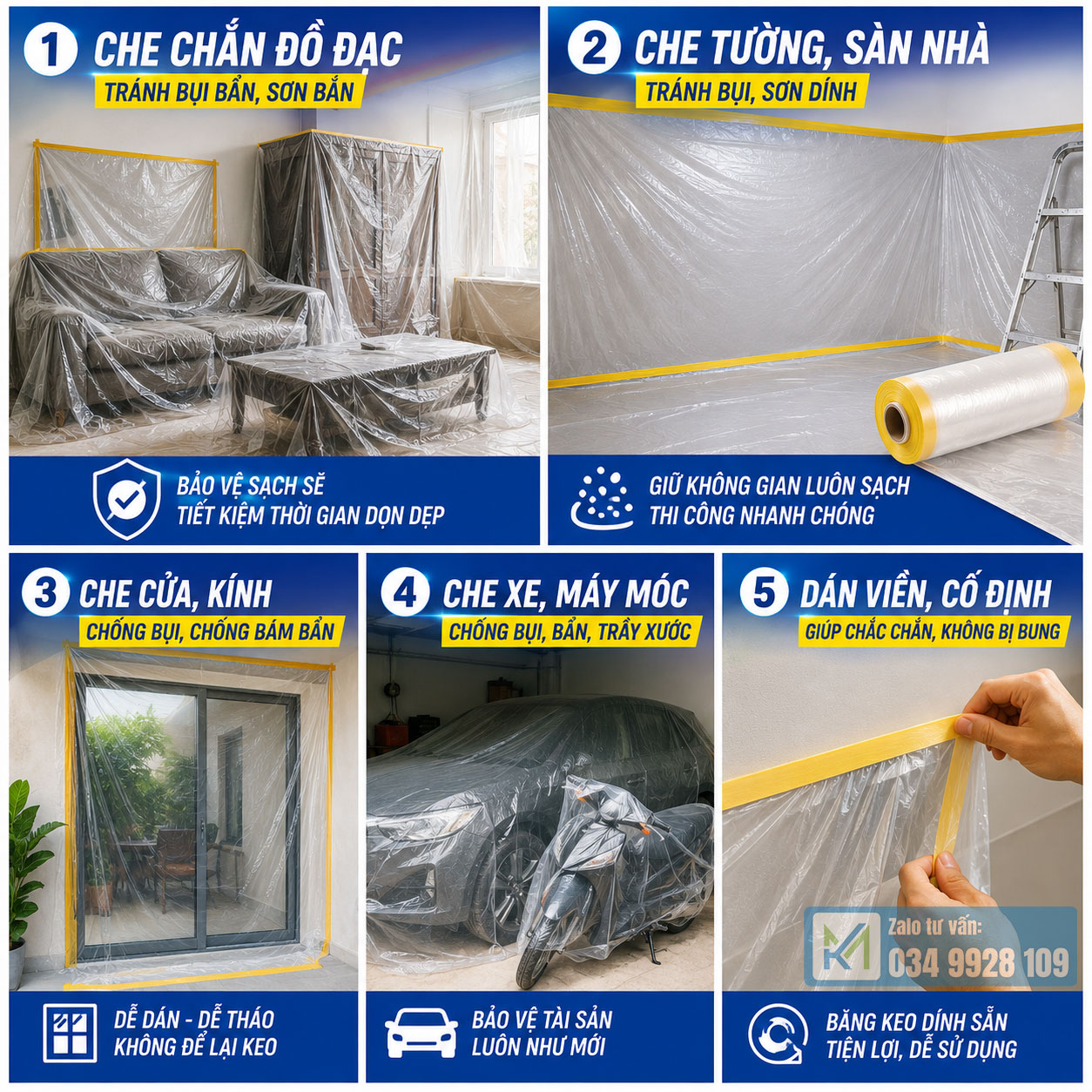 Cuộn nilon che bụi khi sửa nhà